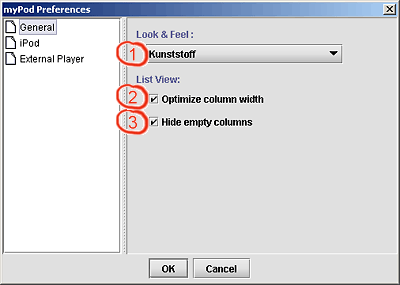myPod Preferences - Gerneral